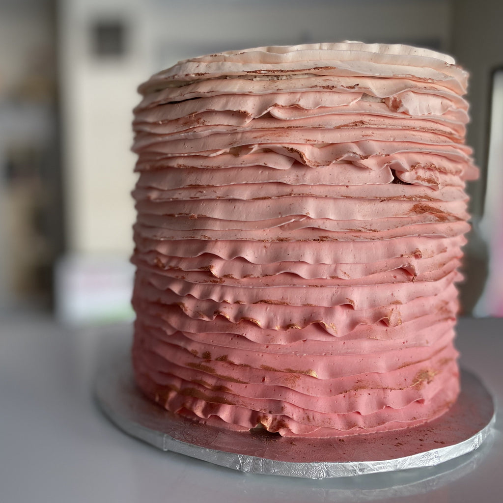 pink wedding cake custom designed 4 tier modern ruffle wedding cake